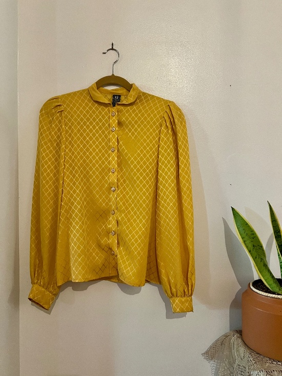 Emanuel Ungaro Tops - Vintage 80s Emanuel Ungaro Paris Silk Blouse | Golden Yellow | Diamond Quilted